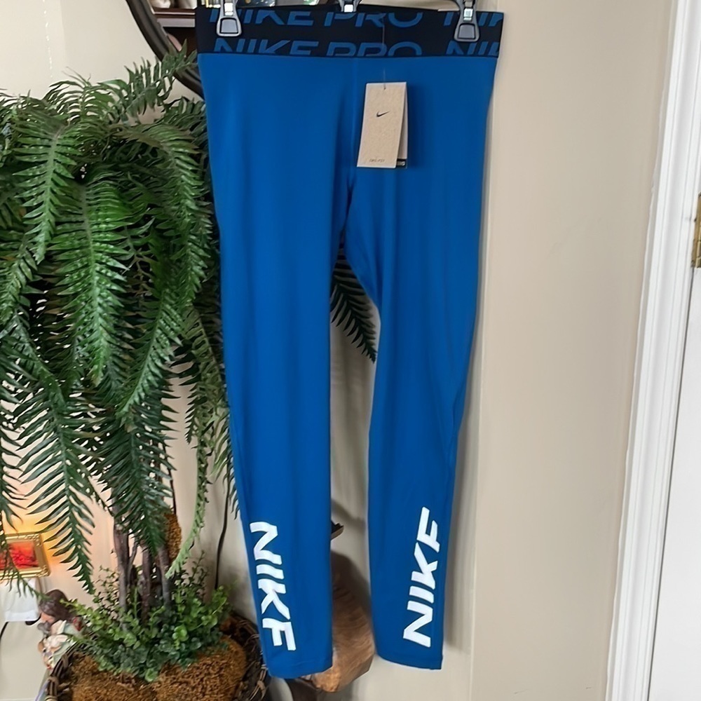 Brand New Nike Pro Dri-Fit Blue Training Leggings Tight Fit Mid Rise Full Length